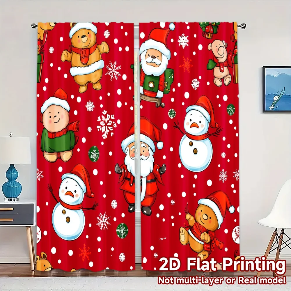 

2pcs,Curtains Christmas bears Santas snowmen Chic Creative Curtains Versatile Polyester Curtains Room Decor for Bedroom, Office,