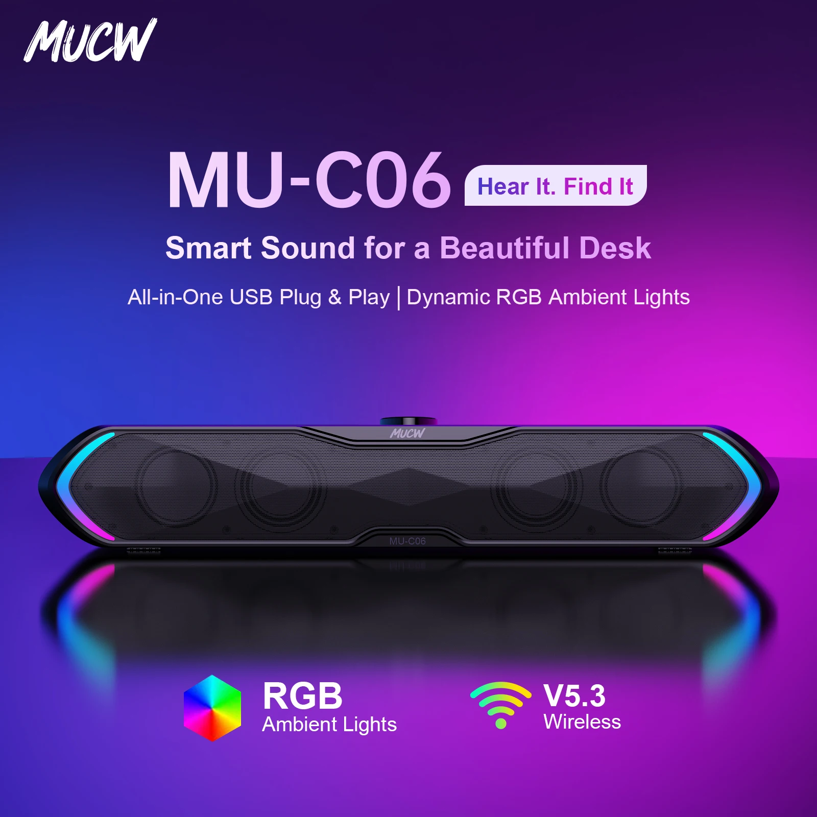 MUCW MU‑C06 PC-Soundbar RGB Ga – Rgb Computer Soundbar For Pc Bewertung und Preis
