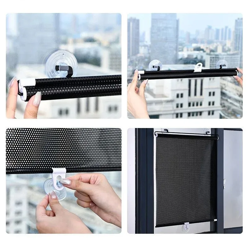 Retractable Sunshade Roller Curtain Car Bedroom Kitchen Office Window Sun-shading Curtains Nail-free Blackout Curtain Blinds