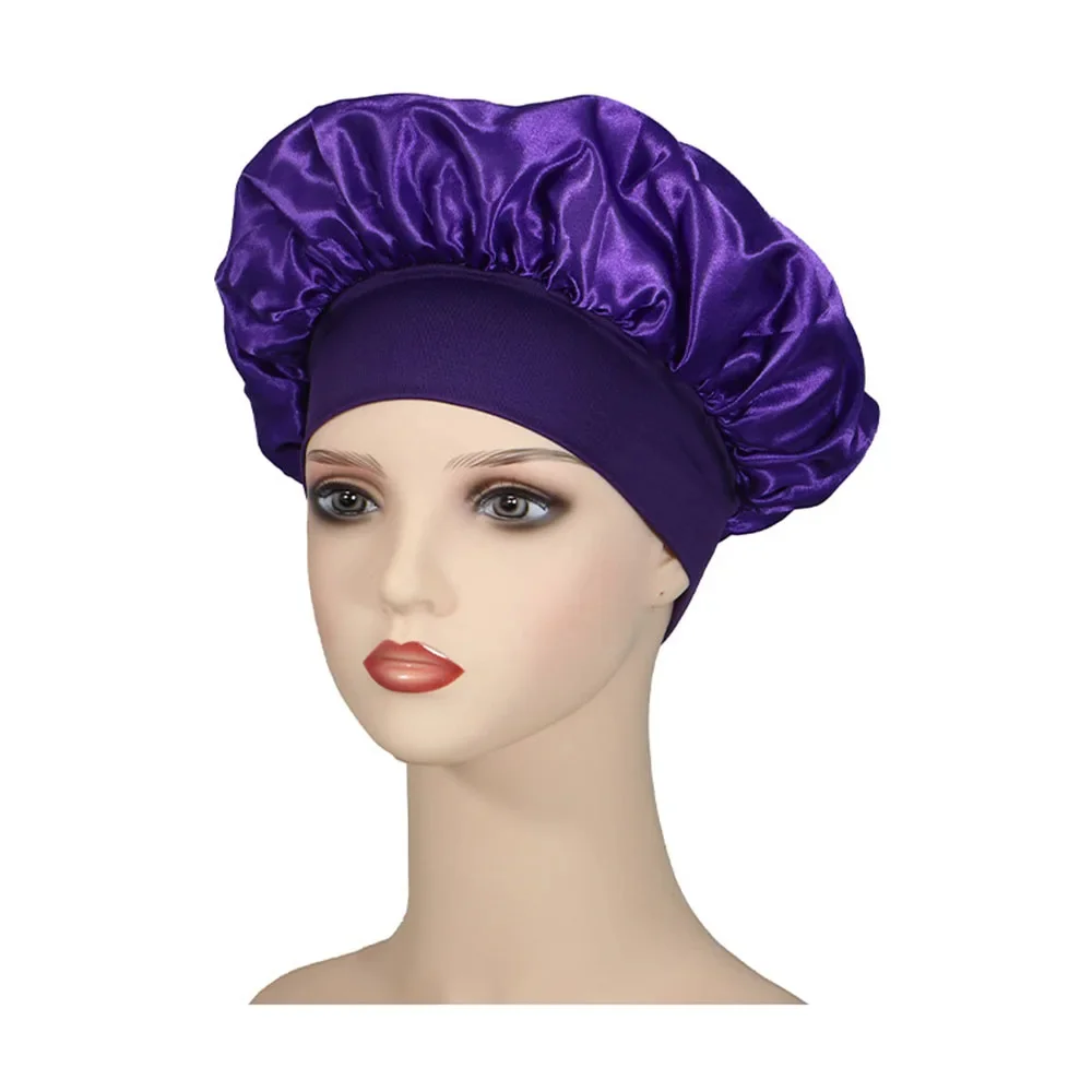 Newly Satin Night Hair Cap Women\'s Solid Sleeping Hat Sleep Care Bonnet Nightcap For Women Unisex Cap