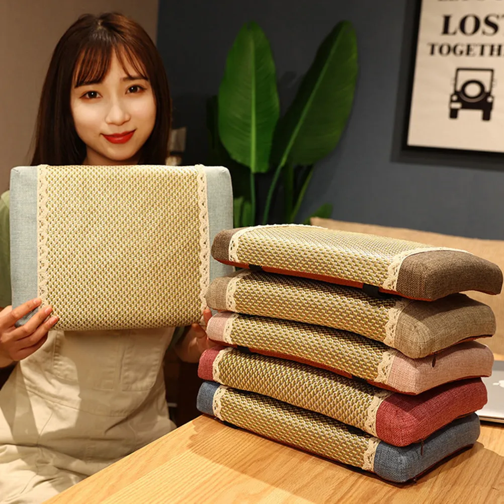 Cooling Seat Mat Linen Cushion Summer Chair Pad Breathable Sweat Absorbing Air Circulating Design Detachable Pillowcase for Heat