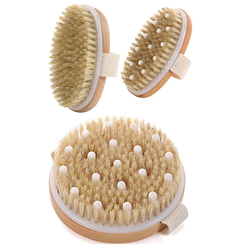 1개 각질 제거 목욕 브러시 천연 브리슬 목욕 브러시 부드러운 스파 여성 남성 피부 관리 젖은/마른 바디 브러시