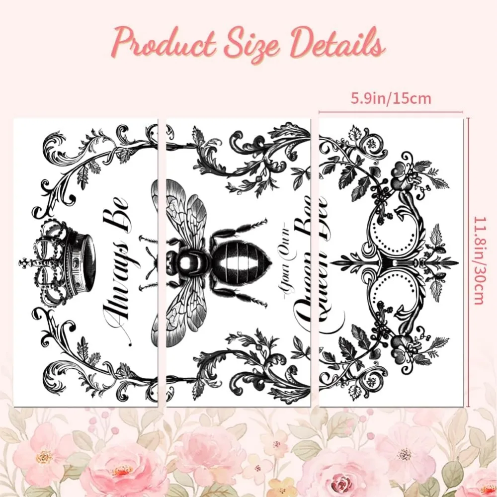 Rub on Transfer Decals for Furniture Crafts Decor Vintage Black and White Queen Bee 6