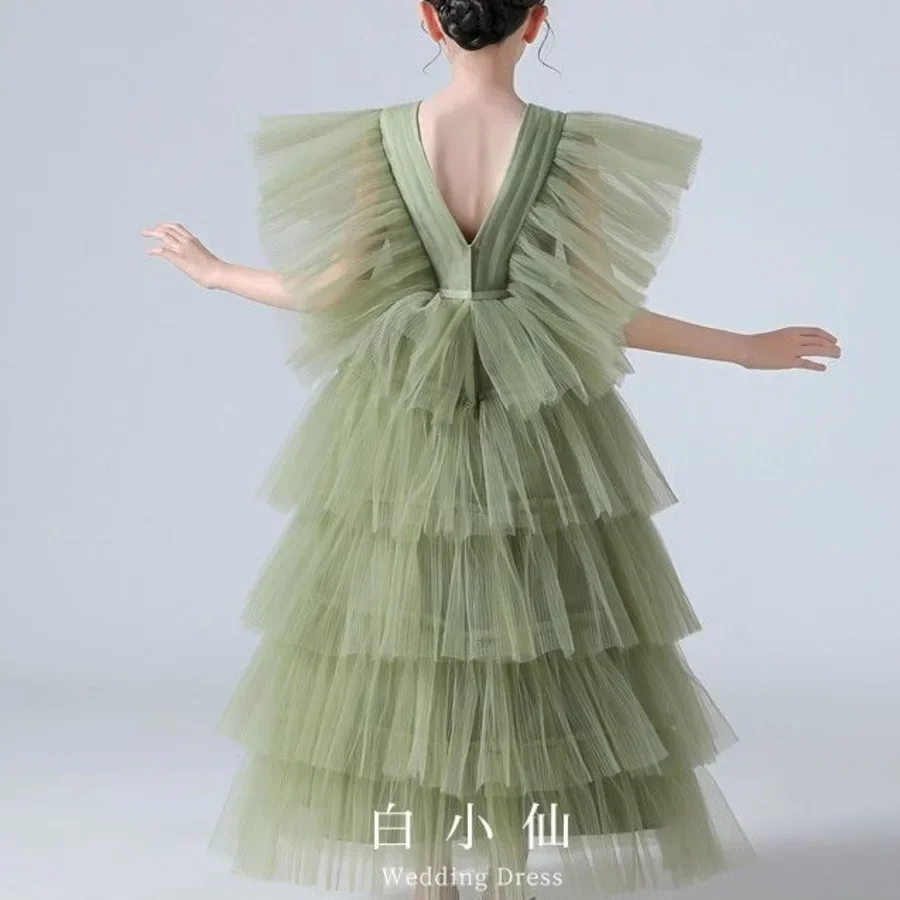 Robe de Rhen tulle pour filles, tutu vert, robe de Rhpour enfants, vêtements de fête d'anniversaire, robes de soirée pour filles