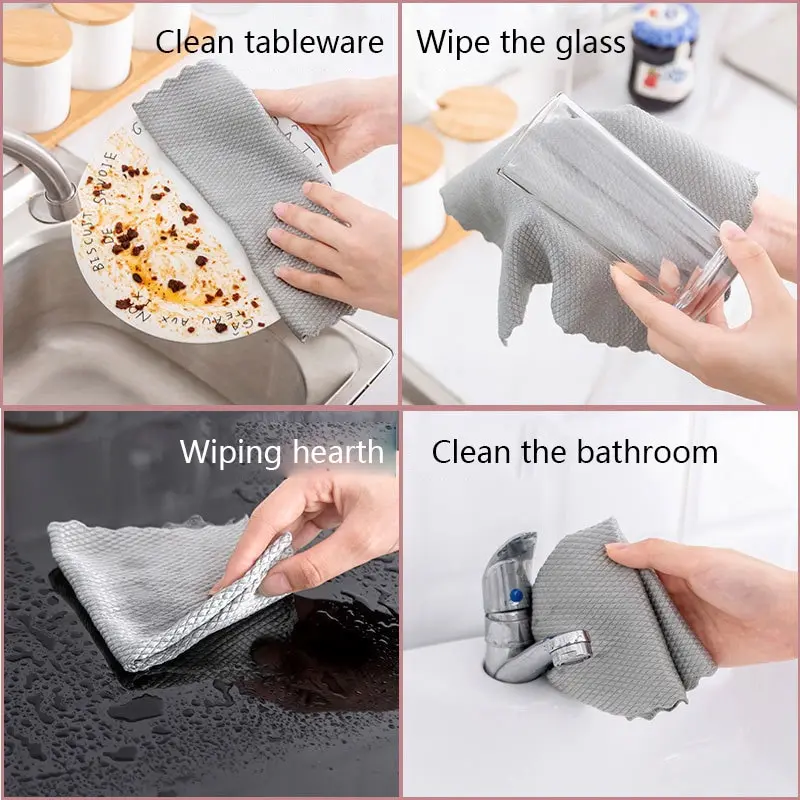 5PCS No Trace Glass Cleaning Towel Absorbent Dish Cloth for Tableware Kitchen Rag Towel for Kitchen Household