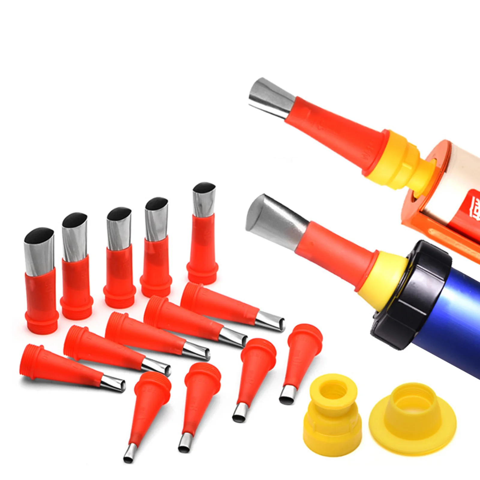 18PCS Caulking Gun Set With Stainless Steel Caulk Nozzle Glue Applicator Tool Silicone Sealant Finishing Tool Construction Tool