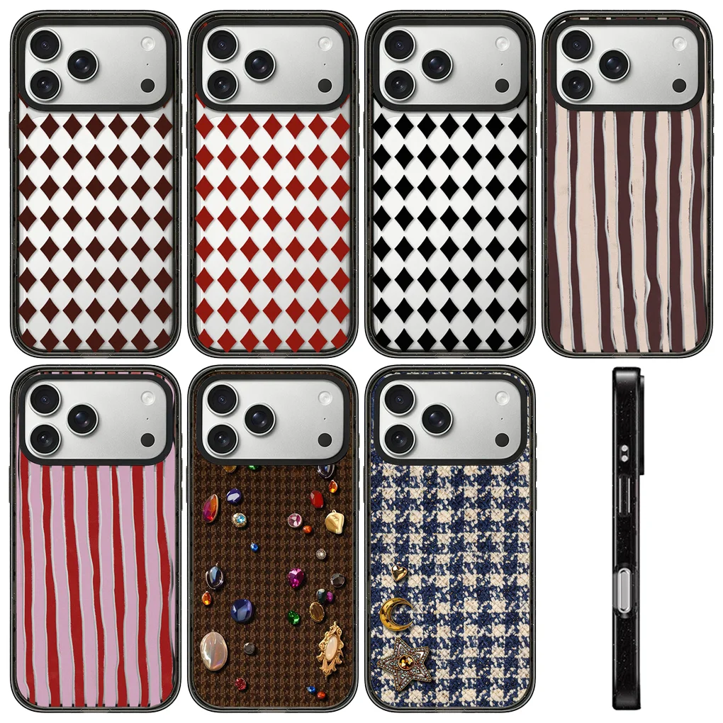 Red Pink Stripes 2.0 Acrylic Black Border Phone Cover for IPhone 12 13 14 15 16 17 Pro Max Case for IPhone 17 Air