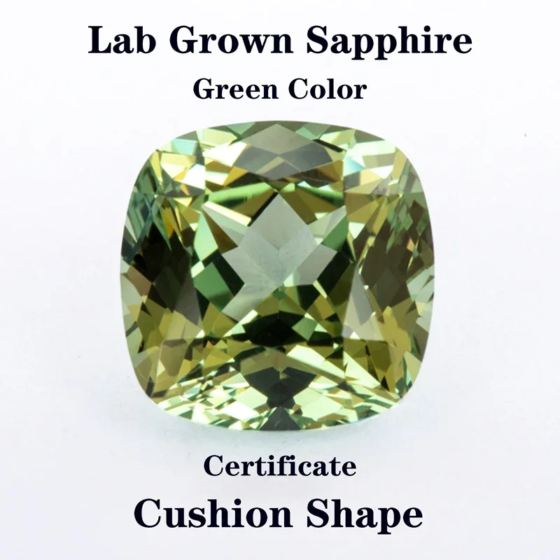 

Lab Grown Sapphire Cushion Shape Green Color Beads for Charms Jewelry Making DIY Ring Necklace Materials Selectable Certificate