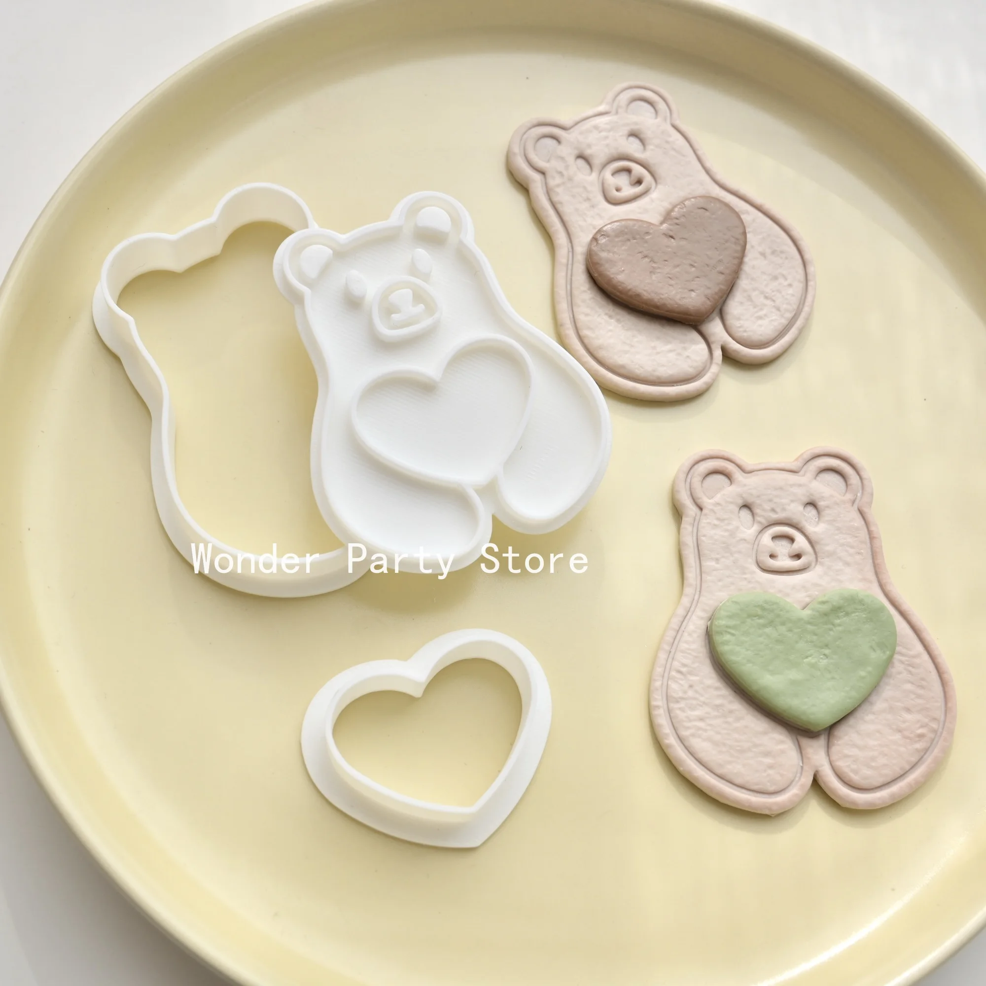 Molde de Fondant de Osito Adorable, Molde de Galletas de Osito con Corazón para Baby Shower, Molde de Galletas para San Valentín, Decoración de Pasteles de Boda y Cumpleaños, Suministros de Repostería