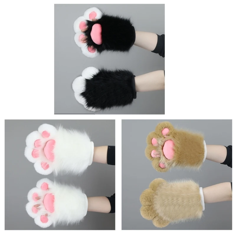 Cat Paw Gloves Toe Beans for Girls Halloween Cosplay Props Beast Paw Fursuit Cute Oversized Paw Gloves for Masquerade