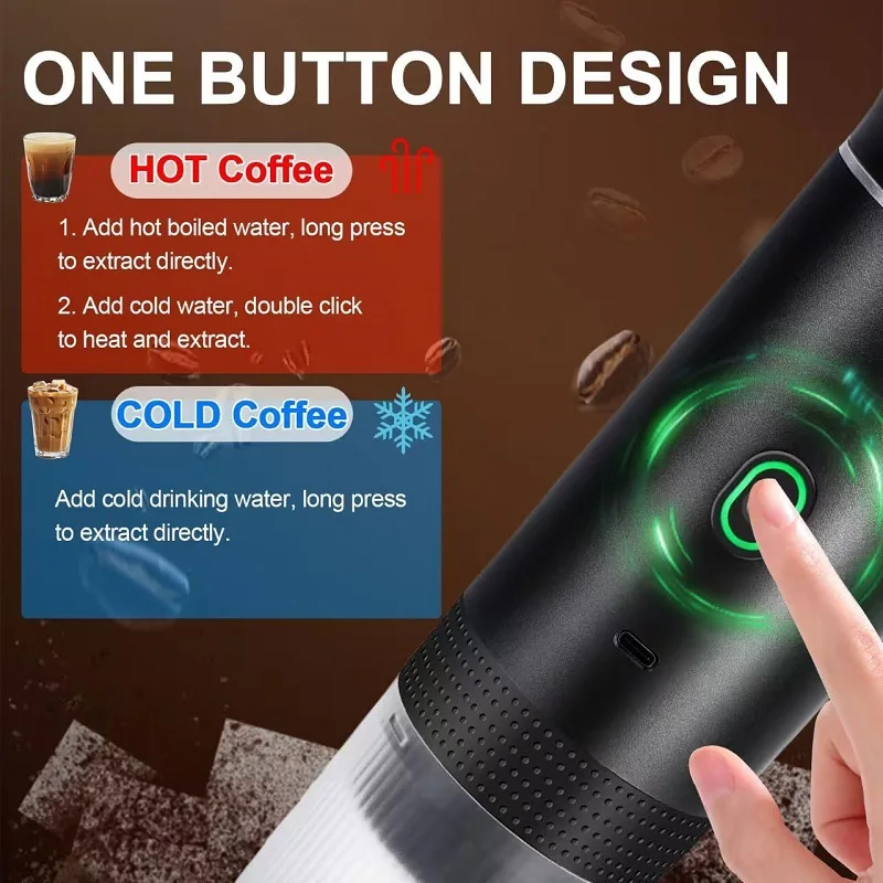Portable Coffee Machine Wireless Electric Capsule Powder Travel Coffee Maker 3-in-1 Espresso Coffee Maker for Car & Home Camping