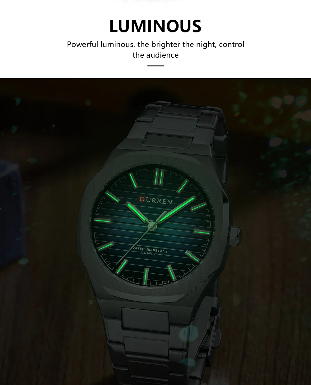 CURREN Minimalistische Herrenuhr mit Edelstahlarmband und Leuchtzeigern, klassische Business-Quarz-Armbanduhr für Männer – Detail 4