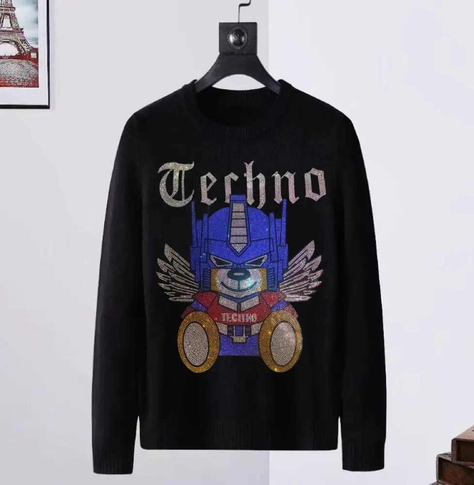 

2025 New style boy's round neck top casual sweater lettering Men's hot diamond youth large slim 825-20-2