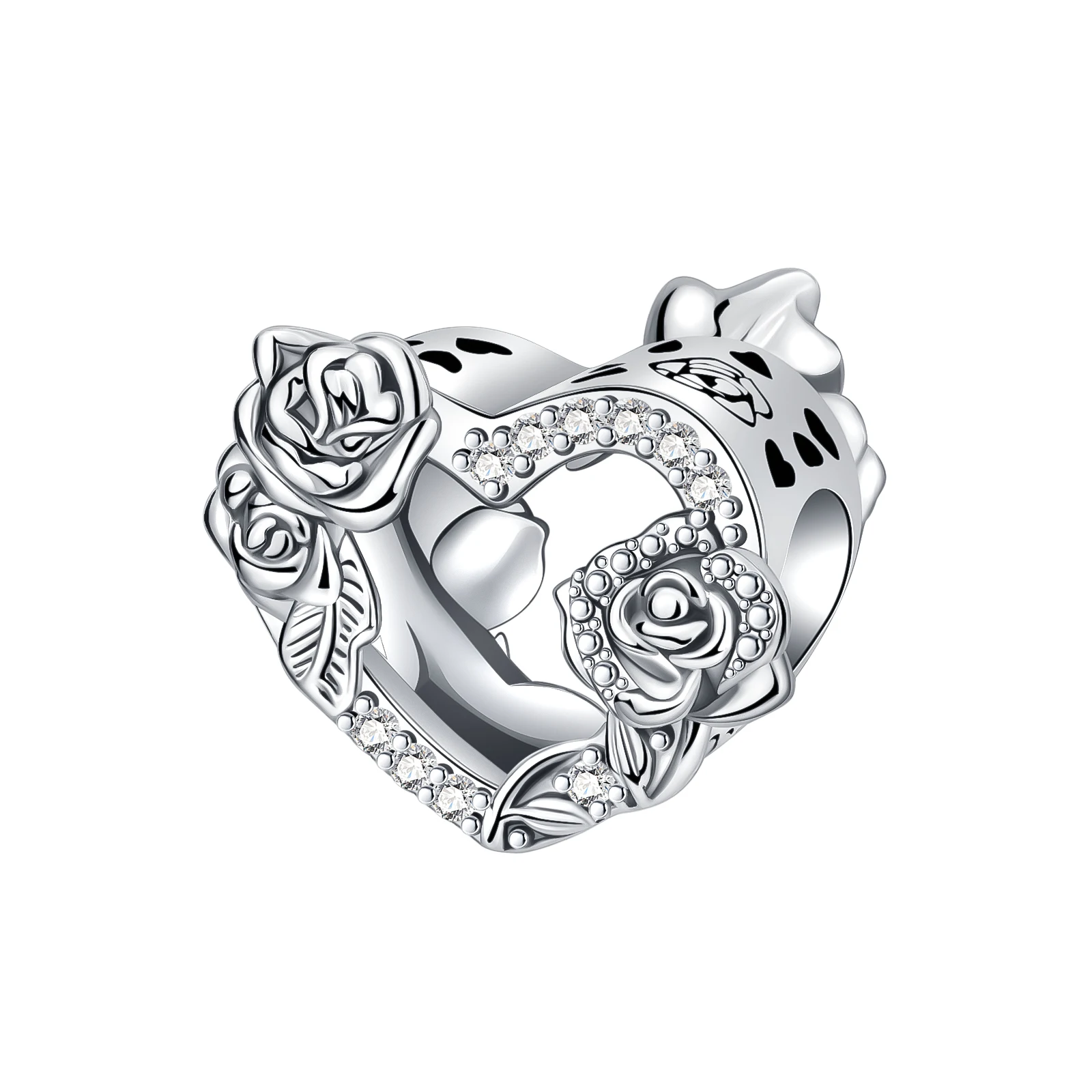 

925 Sterling Silver Heart-shaped Rose Beads Pendant Charm Fit Original Pandora Bracelet Charm Beads Necklace DIY Female Jewelry