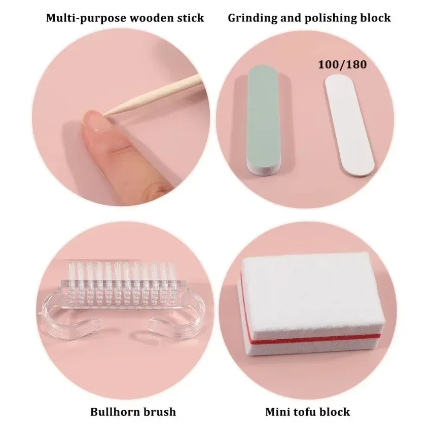 5pcs/bag Disposable Nail Art Tools Nail Care Set Nail Brush Polishing Block Cuticle Pusher Professional Home Manicure Care Tools