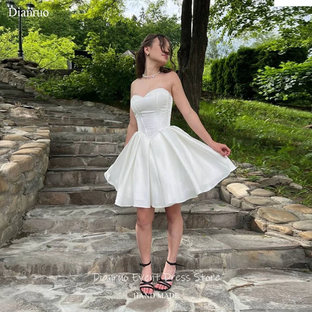 

Dianruo Satin Sweetheart Civil Prom Dresses A Line Lace Up Back Vestido De Fiesta Lujo Pleated Homecoming Dresses Customized