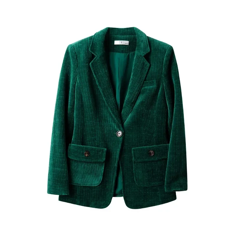 Blazer de listras formal feminino com bolso, casaco de negócios feminino, desgaste do trabalho, roxo, café, verde, escritório, jaqueta feminina