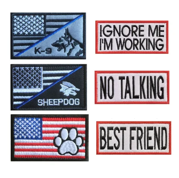 Veteran Service Dog Embroidered Badge Patches US Flag with Dog Paw Print K9 Hook&loop Patch Patrouille Emblem Best Friend Label