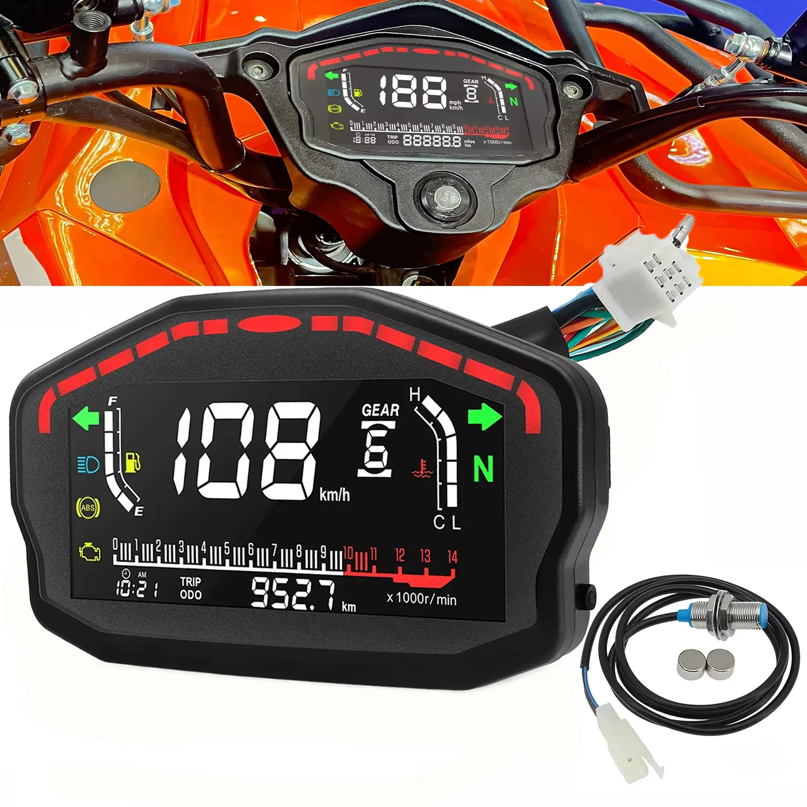 

Универсальный светодиодный ЖК-дисплей для мотоцикла, цифровая панель, тахометр, приборная панель, одометр, спидометр 2, 4 цилиндра для BMW Honda Ducati Kawasaki