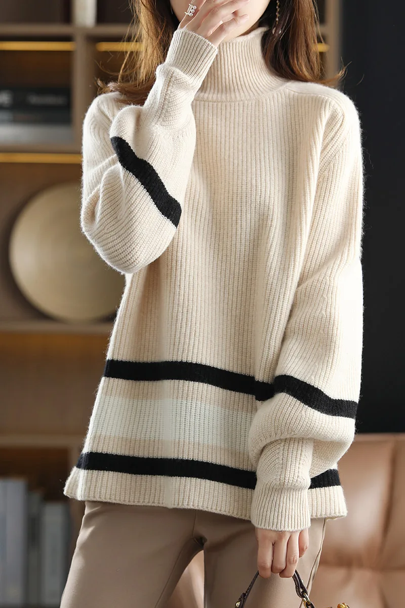 

Fashion Basic 100% Merino Wool Autumn Winter Turtleneck Sweater Cashmere Pullover Long Sleeve Soft Basic Clothing Tops