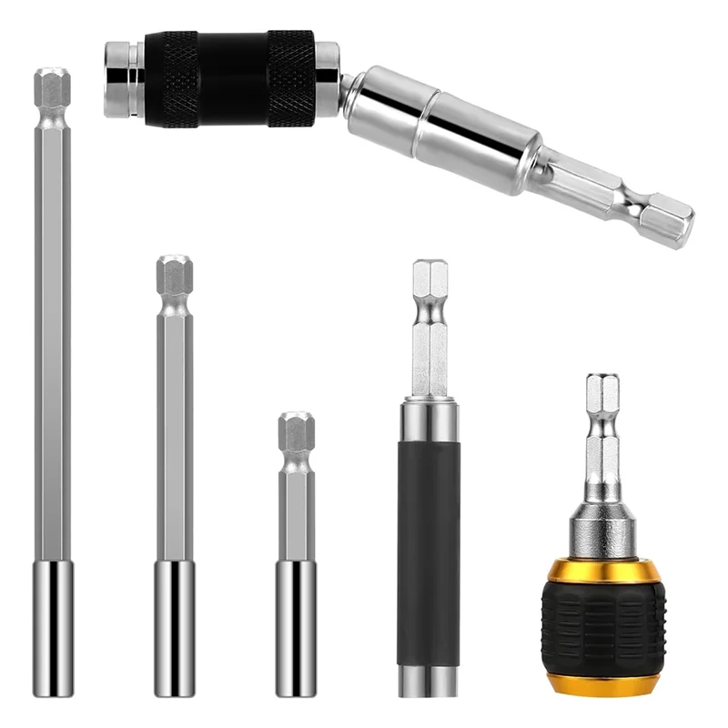 N08R 6Pcs Drill Bit Extension Magnetic Swiveling Bit Tip Holder Bar Set 1/4Inch Magnetic Rotary Drill Holder,For Tight Spaces