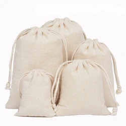 10Pieces/Lot Storage Drawstring Cotton Bags Christmas Wedding Gift Package Handmade Candle Plain Pouches Multiple Specifications