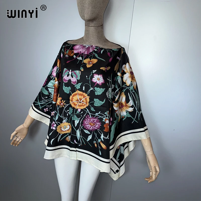 WINYI, top bohemio con estampado bohemio de verano con manga de murciélago para mujer, trajes de playa para cubrir la playa, ropa de vacaciones para mujer