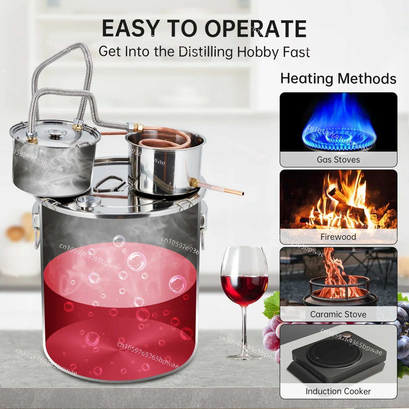5Gal Stainless Steel Distiller – Built-In Thermometer, Copper Tube & Pump (Home Brewing)