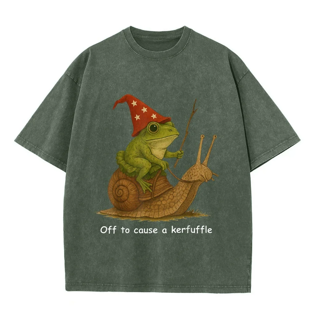 Whimsical Frog Wizard Off to Cause A Kerfuffle Meme T-Shirt Man Clothes Luxury Brand Cat Multi Color Graphic Lover Cotton T