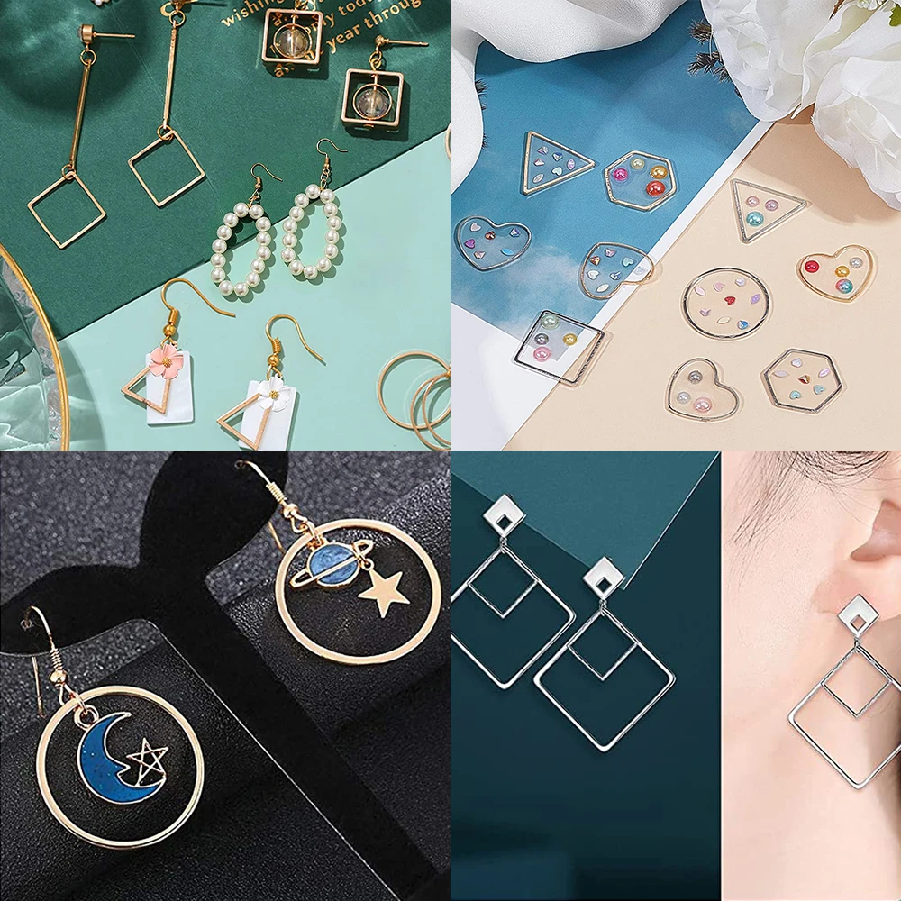 20Pcs Stainless Steel Geometric Hollow Frame Bezels Tray Pendants For DIY Earring Necklace Jewelry Making Findings Accessories