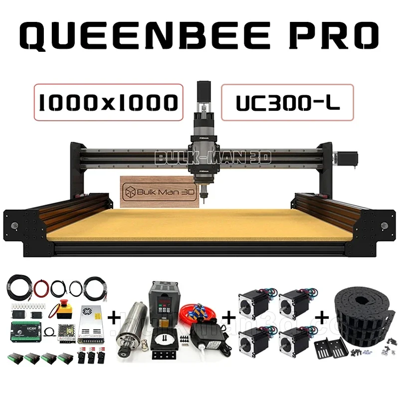 20%OFF BulkMan3D Black 1000x1000 QueenBee PRO CNC Full Kit with UC300 MACH3 Control System CNC Wood Router Wood Working Machine