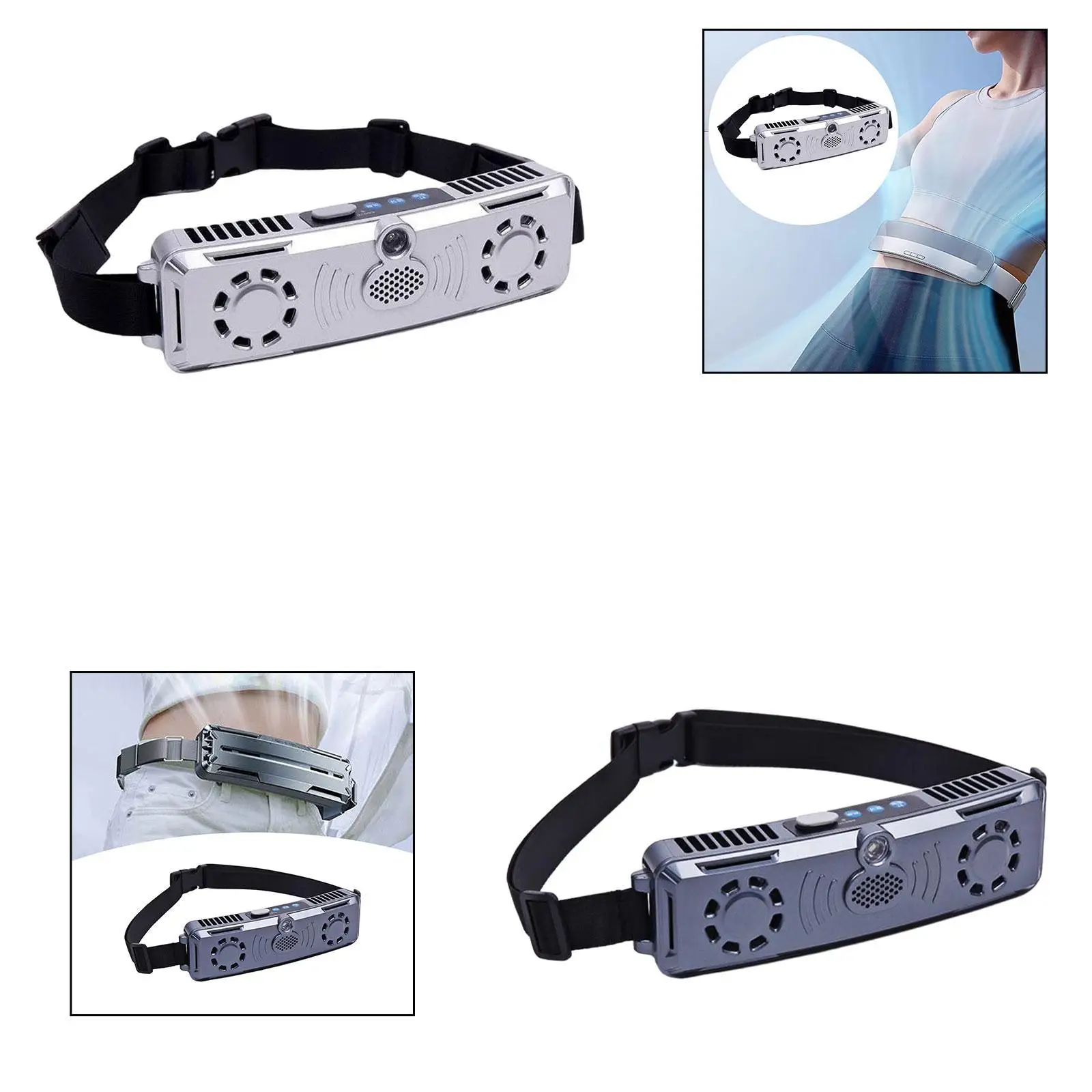 مروحة تبريد شخصية للخصر في الهواء الطلق مع محركات بدون فرش 7.8 × 2.2 بوصة شحن USB للساعيين والصيادين والمشي لمسافات طويلة متعددة الأغراض