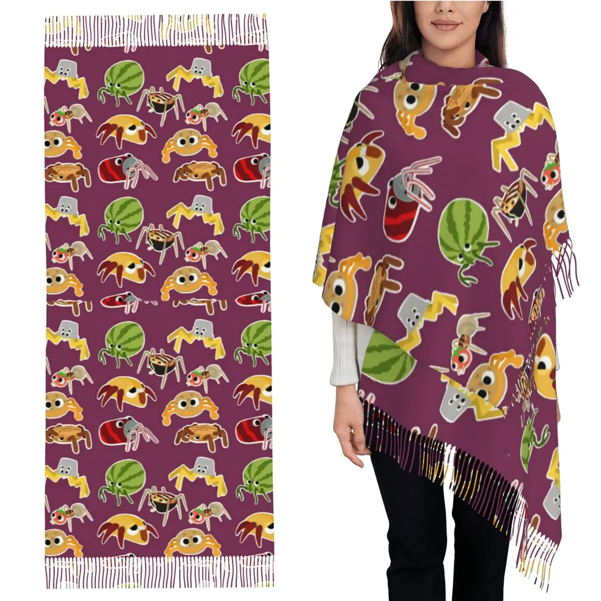 

Bugsnax Bug Pack Fan Art Kinda Bug 321 Scarf Tassel Scarves Women Soft Warm Shawls and Wraps Large Fall Winter Shawl Wrap