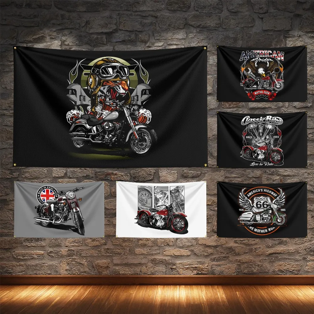 Life To Ride Club Motorcycle Flag Polyester Digital Printing Route 66 Moto Banner For Decoration