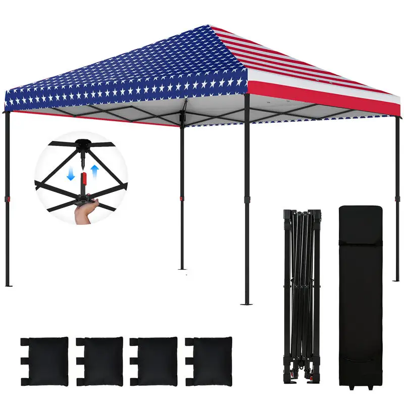 

Outsunny 10 x 10 ft Pop Up Canopy Tent with One Push Setup, Outdoor Portable Instant Canopy Shelter w/ Roller Bag, American Flag