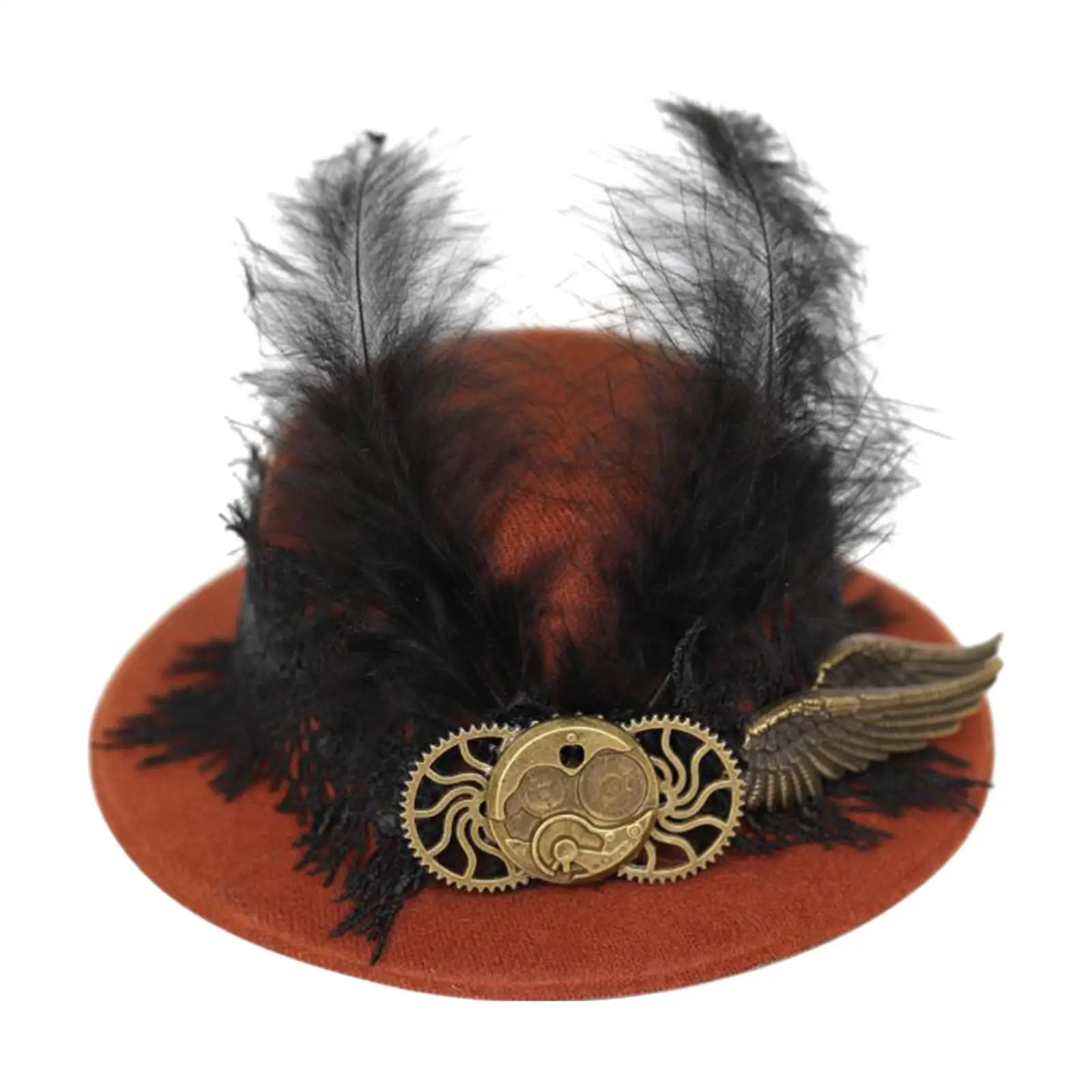 Steam Punk Hair Clip with Feather and Wing Headgear Fedoras Gothic Hat for Carnival Halloween Masquerade Cosplay Party Favors