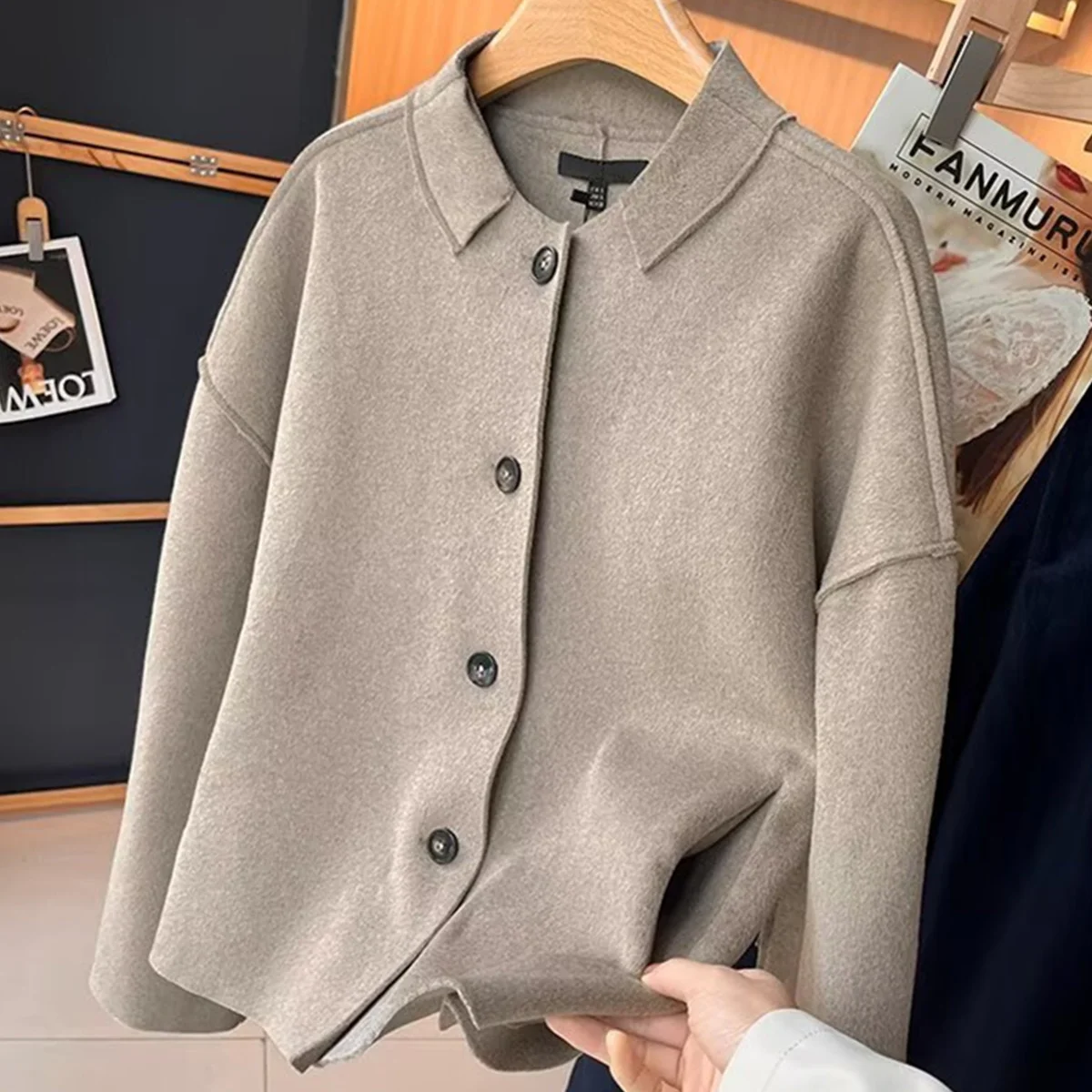 

Maxdutti, элегантное шерстяное пальто цвета шампанского для офисных леди, женская куртка, женская одежда, топы 2026