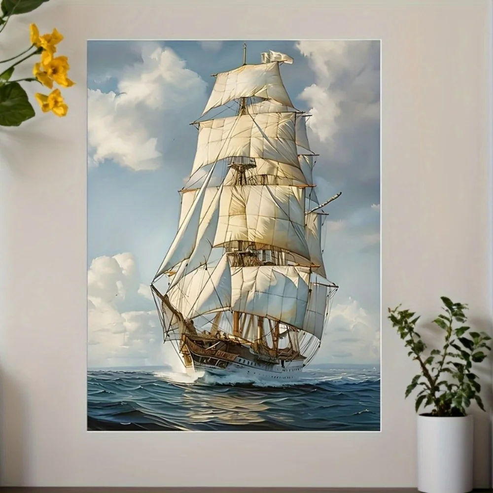 1 landscape sailing ocean poster canvas painting sky blue wave wall art living room home decoration inner frame painting