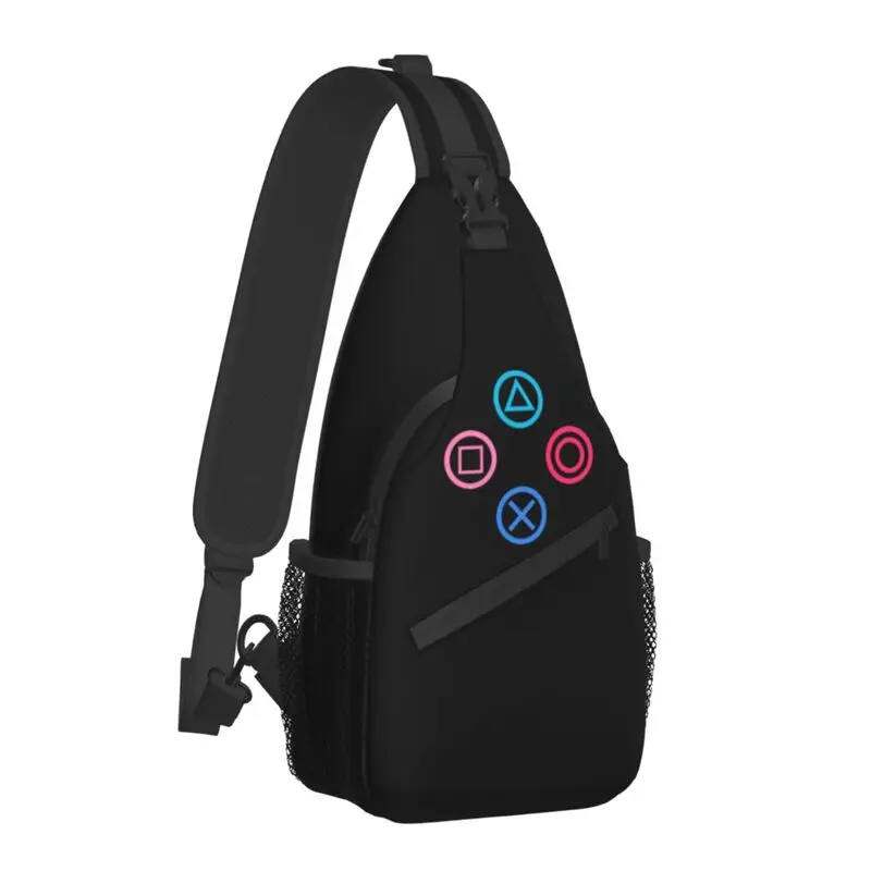 Botões do controlador do jogo de vídeo símbolos estilingue saco de peito personalizado ombro crossbody mochila para homens viagem caminhadas daypack