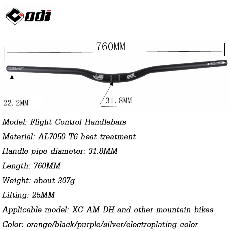 ODI Bicycle Handlebar 31.8mm Aluminum Alloy MTB Riser Bar 760mm 780mm Ultralight Swallow-shaped Handlebar XC AM DH Bike Parts