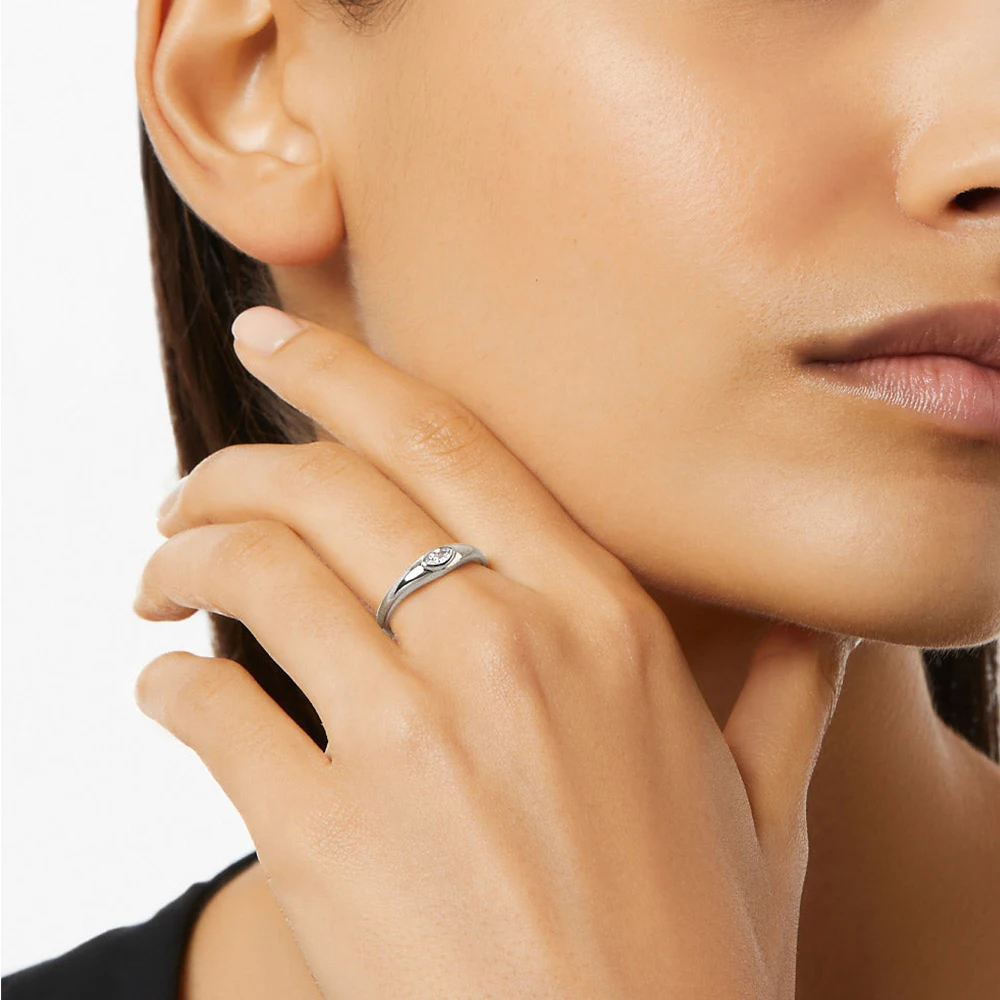 ROXI 925 スターリングシルバーミニマリストシングルジルコン邪眼スムーズリング女性男性のための新しいトレンディなパーティージュエリーギフト指リング