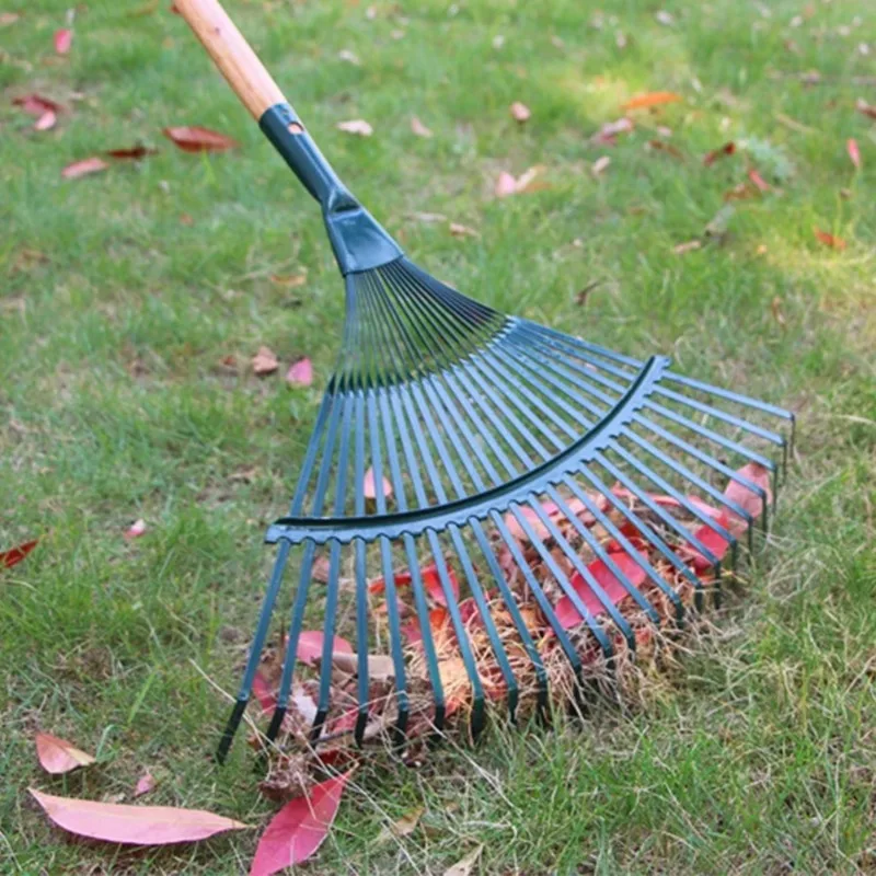 Realmote Rake 22 Toothed Rake Dead Leaf Rake Steel Wire Garden Gardening Tools Agriculture