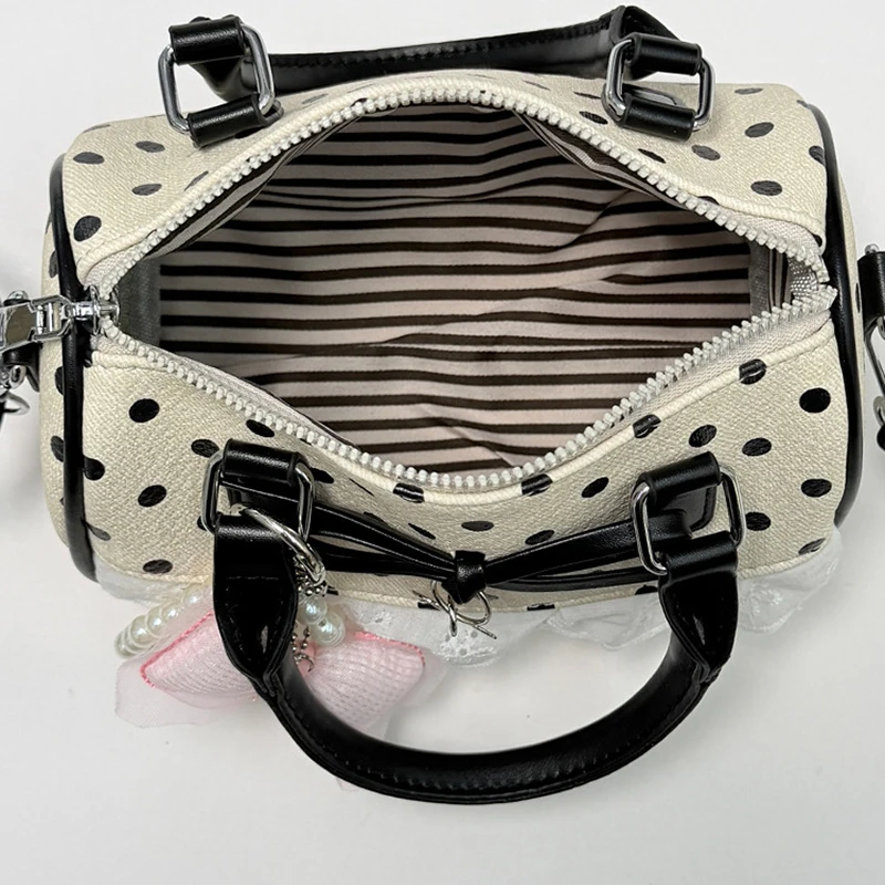 Koreanische Polka Dot Bowknot Patchwork Hobo Umhängetasche, Damenhandtasche, vielseitige, leichte, kleine quadratische Tragetasche für den Arbeitsweg – Detail 8