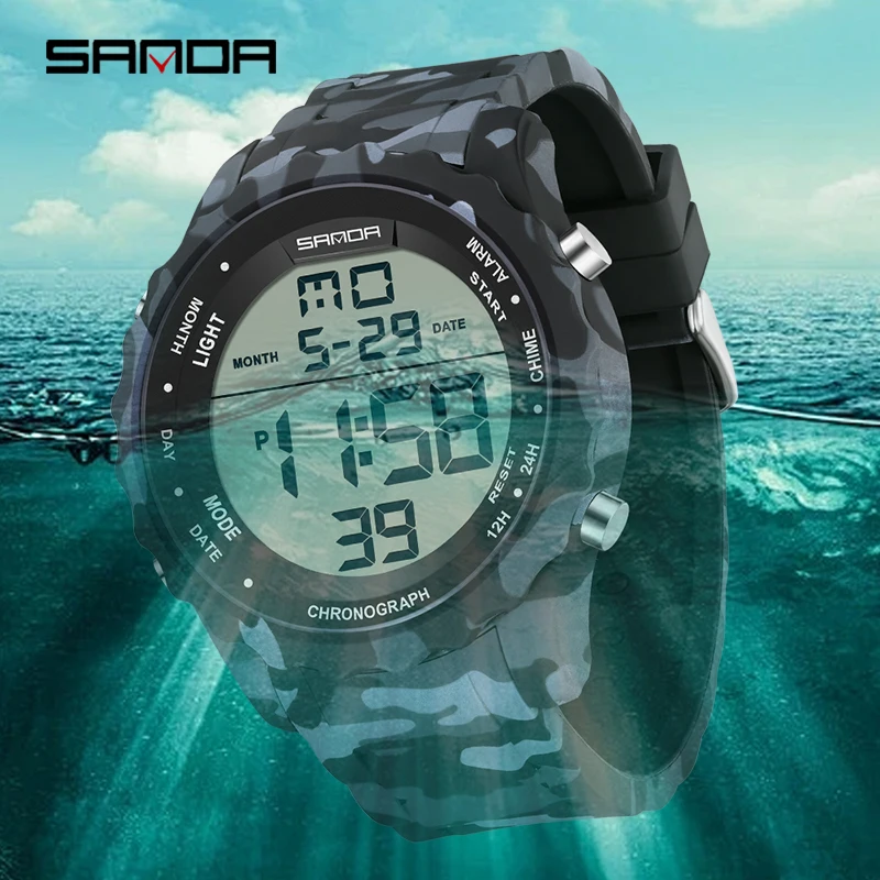 SANDA Top Fashion G Style Camouflage Military LED Digital Men Watch Waterproof Clock Outdoor Sport Watches Male Electronic Watch