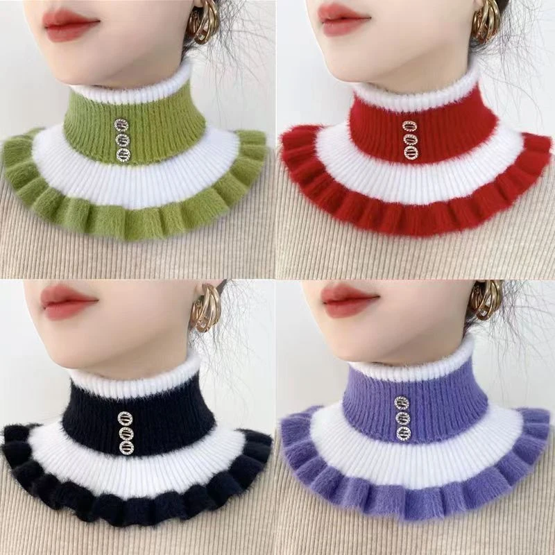 Women\'s Fake Collar Protects Cervical Spine Winter Warm Scarf Cycling Thick Elastic Neck Fur Velvet