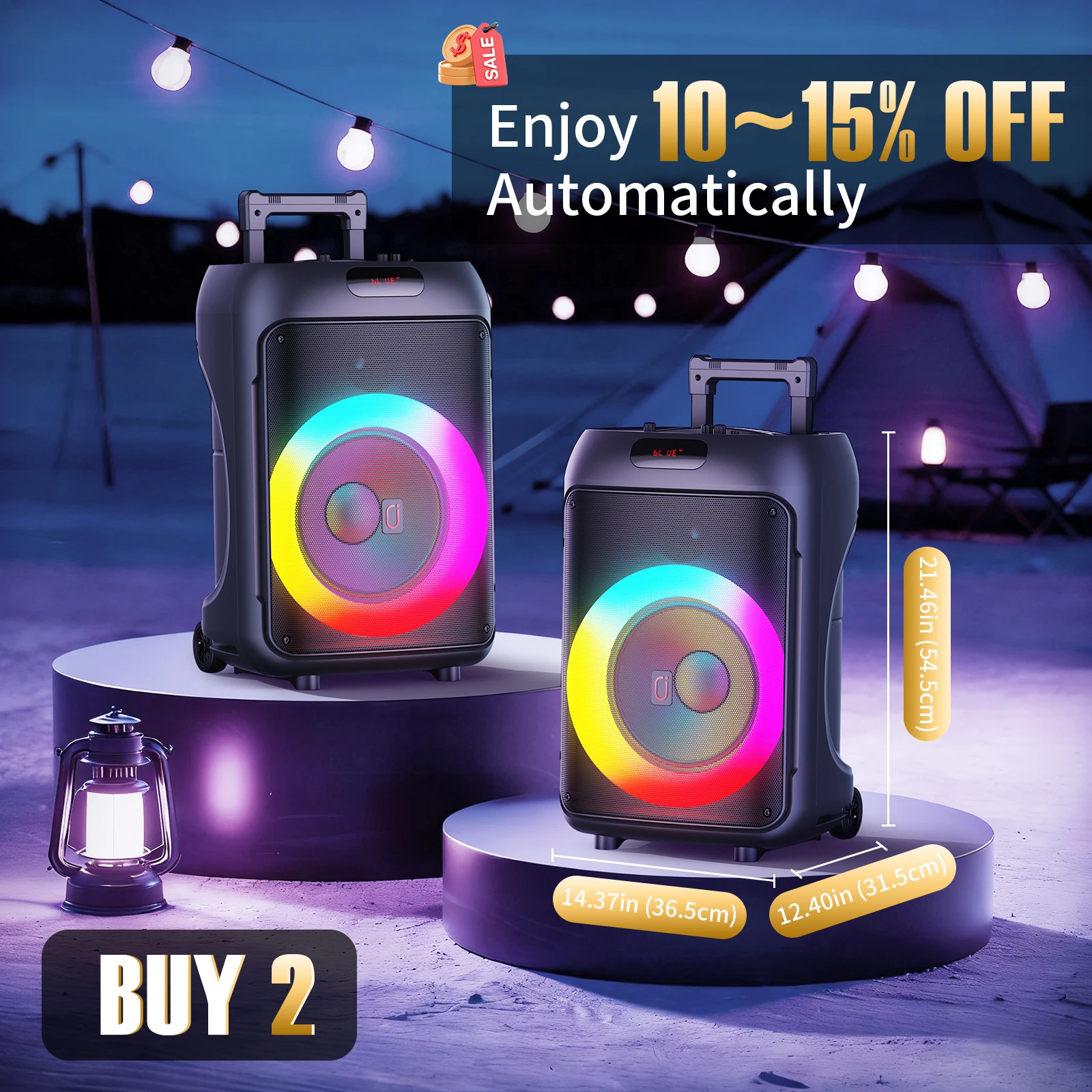 آلة الكاريوكي، مكبر صوت بلوتوث محمول كبير بقوة الذروة، نظام PA مع جهاز تحكم عن بعد، أضواء LED، عجلات دوارة وعربة #6