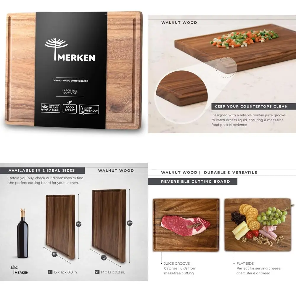 

Большая разделочная доска для мясного блока из грецкого ореха — двусторонняя разделочная поверхность с канавкой для сока для мяса, сыра, овощей и фарфора