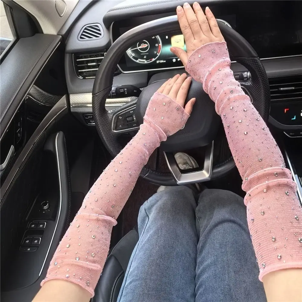 

Защита от солнца, рукава с кристаллами, сетчатые длинные рукава, рукава из ледяного шелка, дышащие летние рукава для женщин