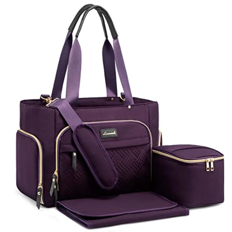 

LOVEVOOK Breast Pump Bag Diaper Bag Tote 3Pcs Set Work Bag for Breastfeeding Mom with 15" Laptop Pocket Cooler Bag and Changing
