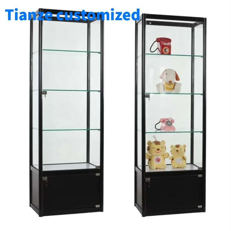 (Customized) Fashionable Wooden Display Showcase LED Light Glass Display Cabinet Floor Display Stands Shop